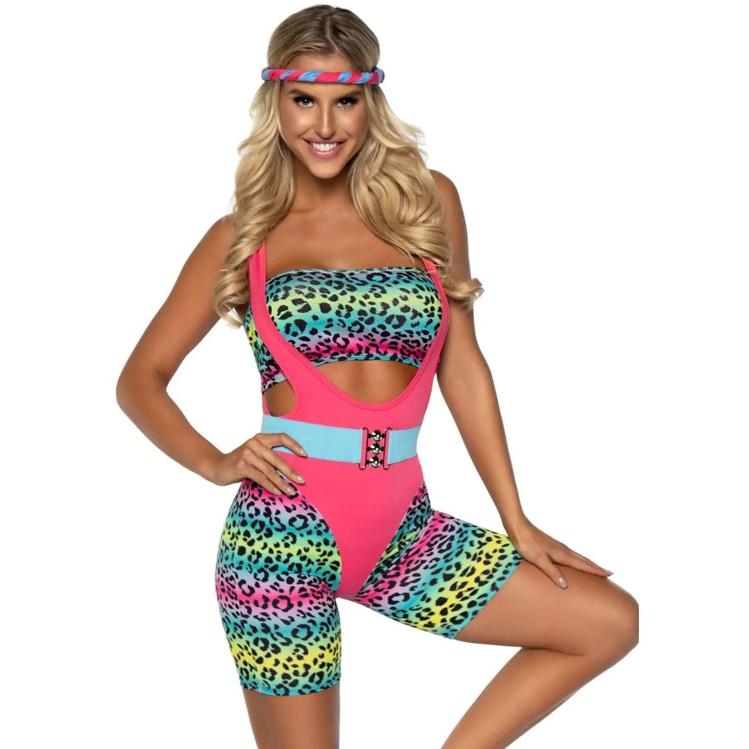 Cardio Cutie 80's Costume, Clothes, Headband, Accessories, Spandex, Animal Print, Bike, Leopard, Matching, Fit, Elastic