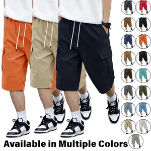 Men's Cargo Shorts - Quick-Dry Menswear Fabric, 7/8 Over-The-Knee Length, Large Pockets, Drawstring Elastic Waistband, Loose Straight Cut, Casual Versatile Summer Bottoms for Outdoor Activities, Suitable for Various Body Types, Men’s Shorts