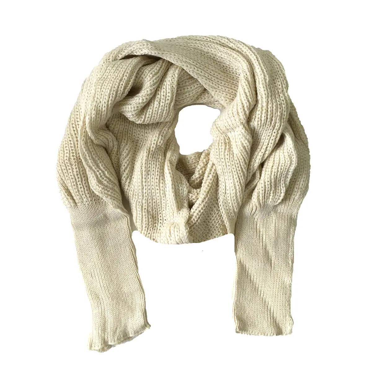 Fashion Culture Emmi Soft Knit Shrug Sweater Scarf with Sleeves, Cream, Knitted Shawls, Shawl-Style Design, Shawl Style Shawls
