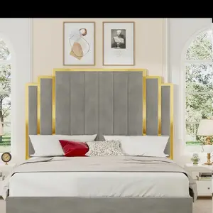 LUXOAK Modern Upholstered Bed Frame with 65" Headboard, Golden Plating Trim, No Box Spring Needed, Platform Design