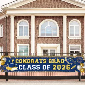 Blue and Gold Graduation Banner Decorations 2026 Congrats Grad Yard Sign Banner for Class of 2026 for Outdoor Indoor Graduation Party Decor Senior Lawn Sign... Wishing Banner