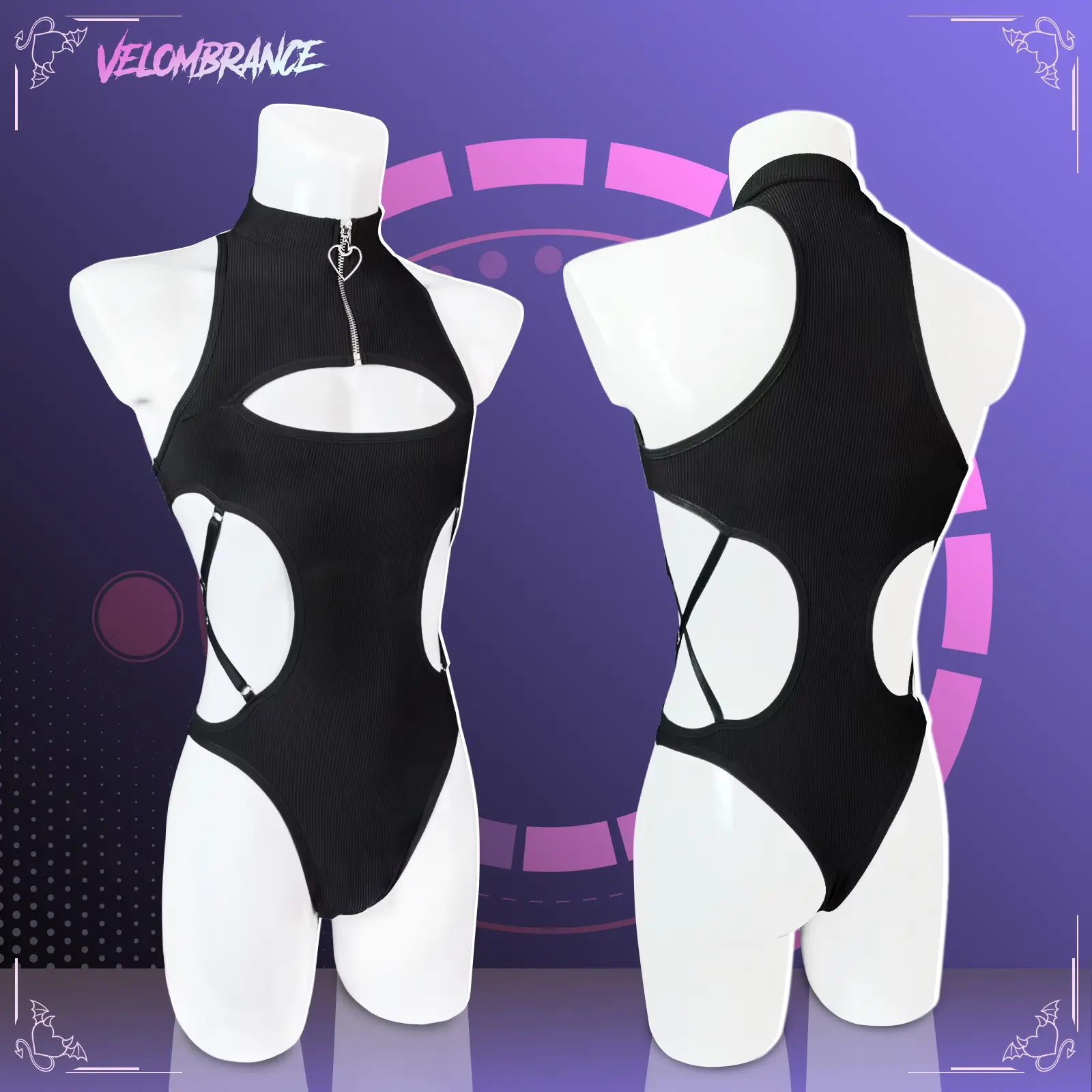 KORURACLUB Men’s Hollow-Out Bodysuit 2-Piece Set, High-Neck Zip-Up Cutout Cosplay Clubwear Outfit