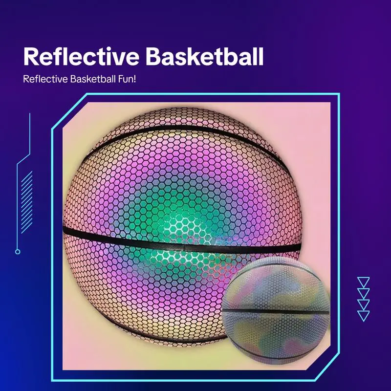 Reflective Size 7 Neon Basketball, Youth Entertainment Training Ball, PU Material Reflective Sports Gift, Basketball Equipment, Perfect for Christmas Festival