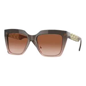 Versace La Greca Women's Luxury High-Profile Anti-UV Chocolate-Toned Sunglasses, Brown Transparent Gradient Beige Lens, Chocolate-Toned Women's Sunglasses, High-Profile Women's Sunglasses