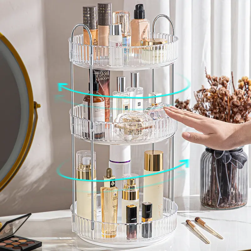 Rotating Makeup Organizer 2 Tier/3 Tier - High-Capacity Skincare & Perfume Storage, 360 Spinning Racks, Modern Design, Waterproof, ABS Material