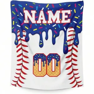 Custom Ice Cream Baseball Blanket for Boys Girls – Personalized Kid's Name Gifts for Baseball Lovers Player – Cozy Flannel Throw for Living Room,and Sports Fans,Birthday Gifts,Christmas Stocking Stuff