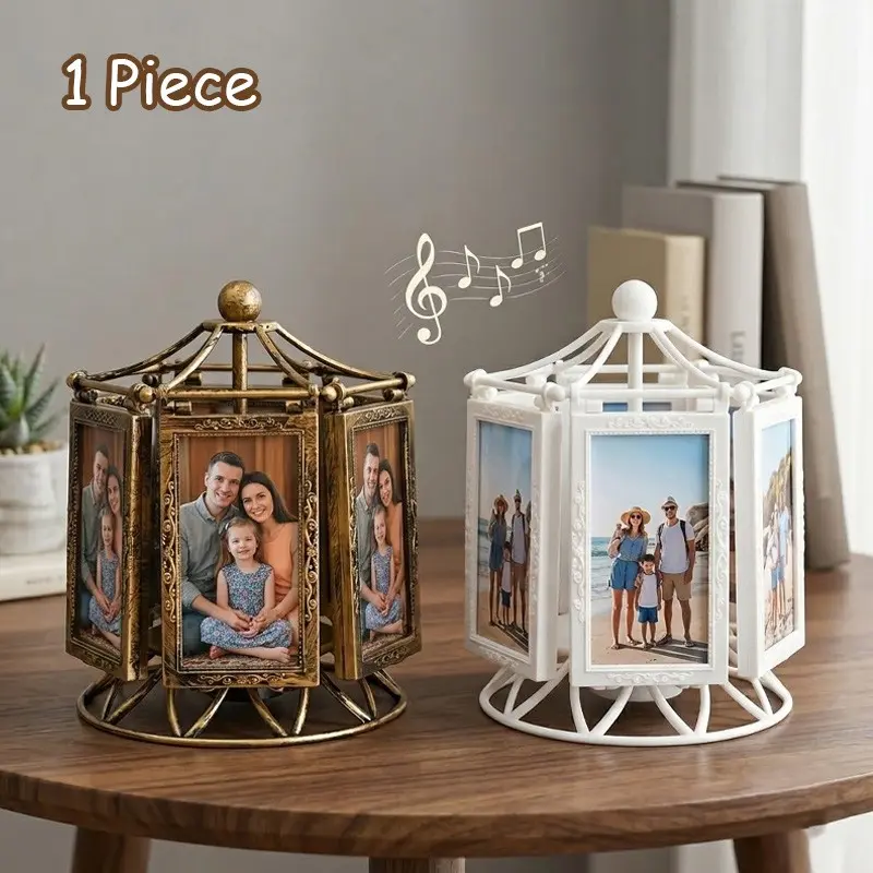 🎵 Photos Not Included | 1 Pc Rotating Musical Decorative Room Decor Photo Frame | 360 Degree Spinning Multi Picture Display Stand Photo Frame Ornament Aesthetic Room Decoration
