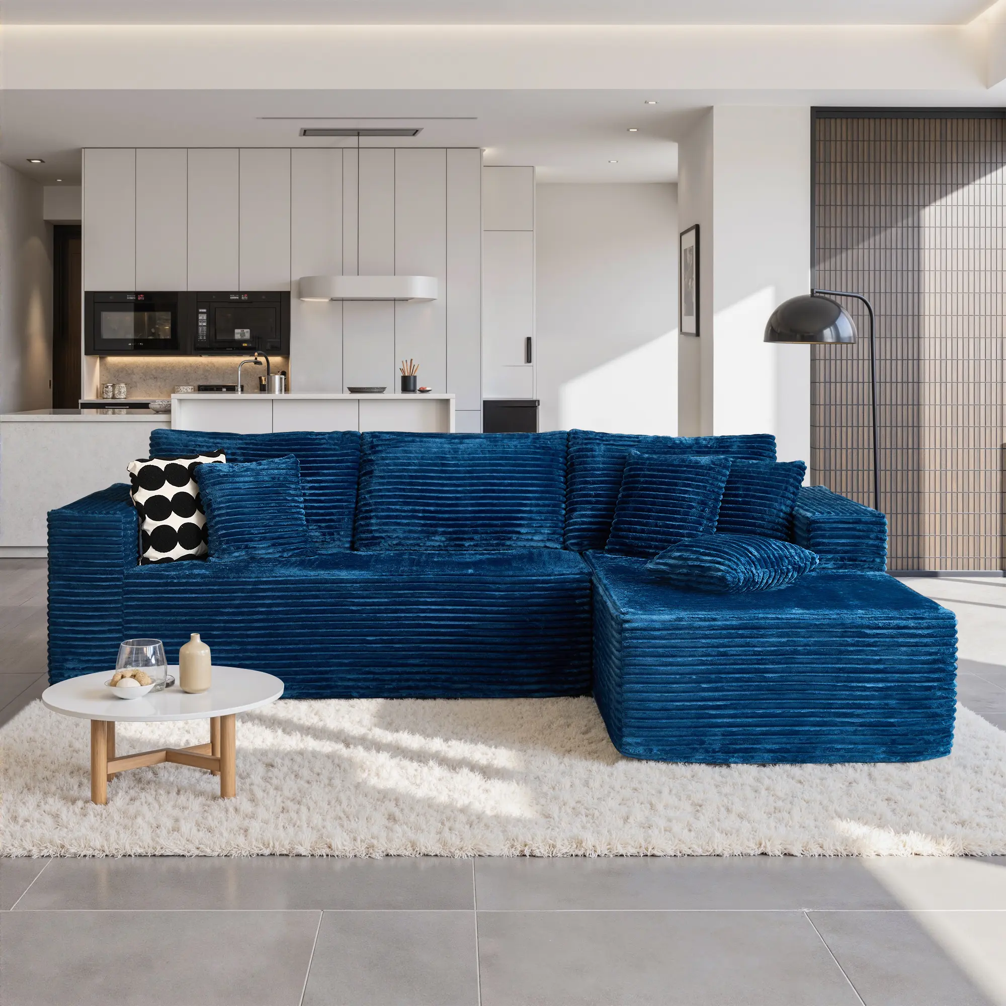 Blue Corduroy Right Chaise No Ottoman