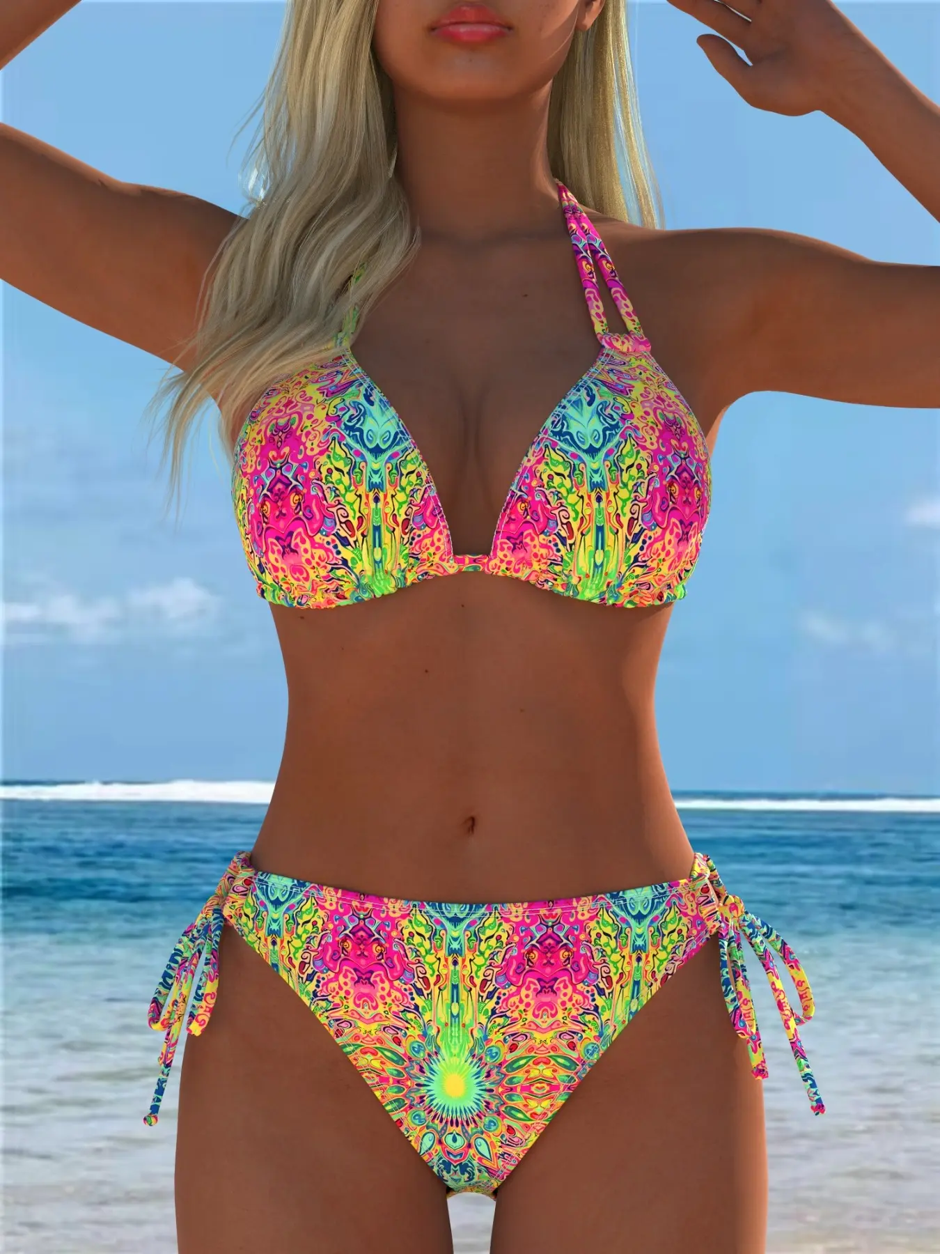 Two-Piece Bikini Set, Sexy Triangle Design, Adjustable Straps, Random Print, Perfect for Island Swimming, Women's Swimwear, Stretchy Swimsuit Bikini, Printed Bikini Set