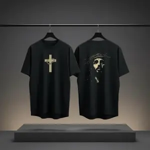 Jesus Crown of Thorns Cotton Tshirt, God Apparel Tee, Easter, Jesus, Easter Streetwear, Christian Apparel Graphic Tees, Gym Pump Cover Casual Round Neck 90s graphic good tees Casual American Short Sleeve T-shirt