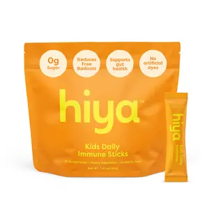 Hiya Kids Immune Support – Vitamin C, Elderberry & Beta Glucans for Ages 2+, Delicious Orange Flavor, 0g Sugar – 20 Stick Packs for Toddlers & Kids