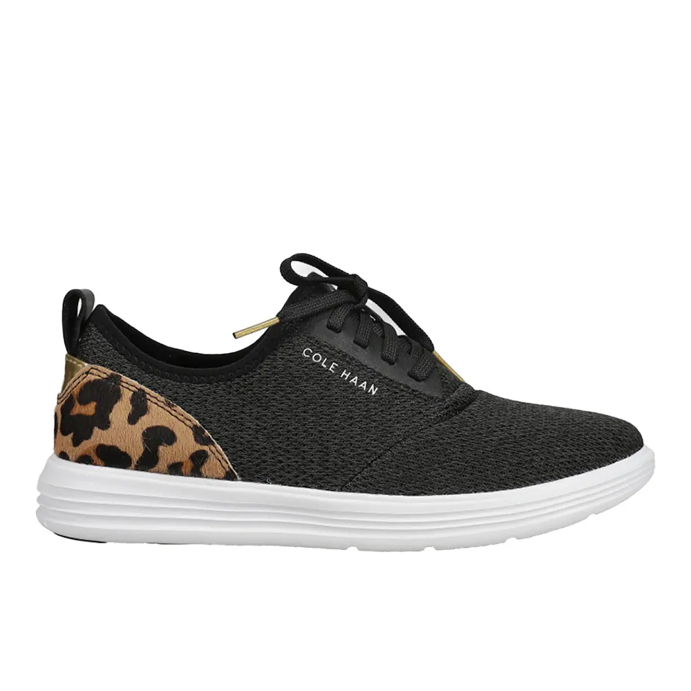 Cole Haan Womens Grandsport Journey Leopard Lace Up Sneakers Shoes Casual - Black