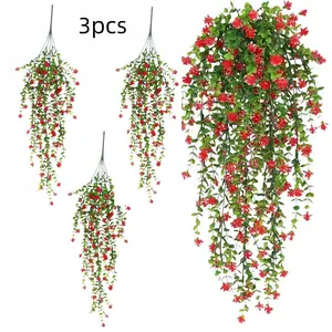 3pcs Artificial Hanging Plants, Faux Hanging Plant, Vine with Flowers, Artificial Flowers for Outside, Indoor Outdoor Wall Decor, UV Resistant Plastic Ferns, Wedding Party Decoration