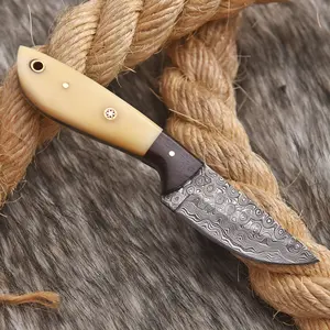 Custom Handmade Damascus Steel Fixed Blade Knife Camel Bone Wood Handle With Sheath