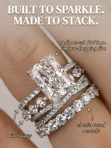 Effinny Jewelry 4.0ct Radiant Cut Stackable Wedding Ring Set,925 Sterling Silver Engagement Ring Set, 5A Cubic Zirconia Bridal Ring Set for Daily,Travel