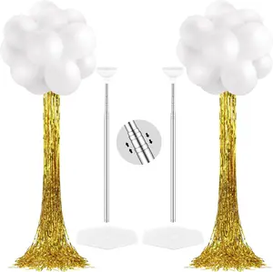 2 Set White and Gold Graduation Decorations Graduation Balloon Column Stand Kit with 50 Balloons 2 Gold Foil Fringe Backdrop Curtains 2 Adjustable Tower Stand with Base for 2026 Grad Party Decor