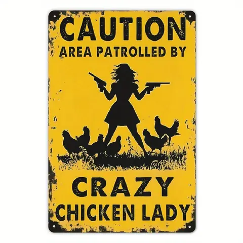 Retro Steel Decorative Metal Sign - Sturdy Tin Marker, Eco-Friendly Novelty Vintage Plaque, "Patrolled By Crazy Lady" Caution Sign, Nail-Screw Mountable Farm Decor Family Home Gift