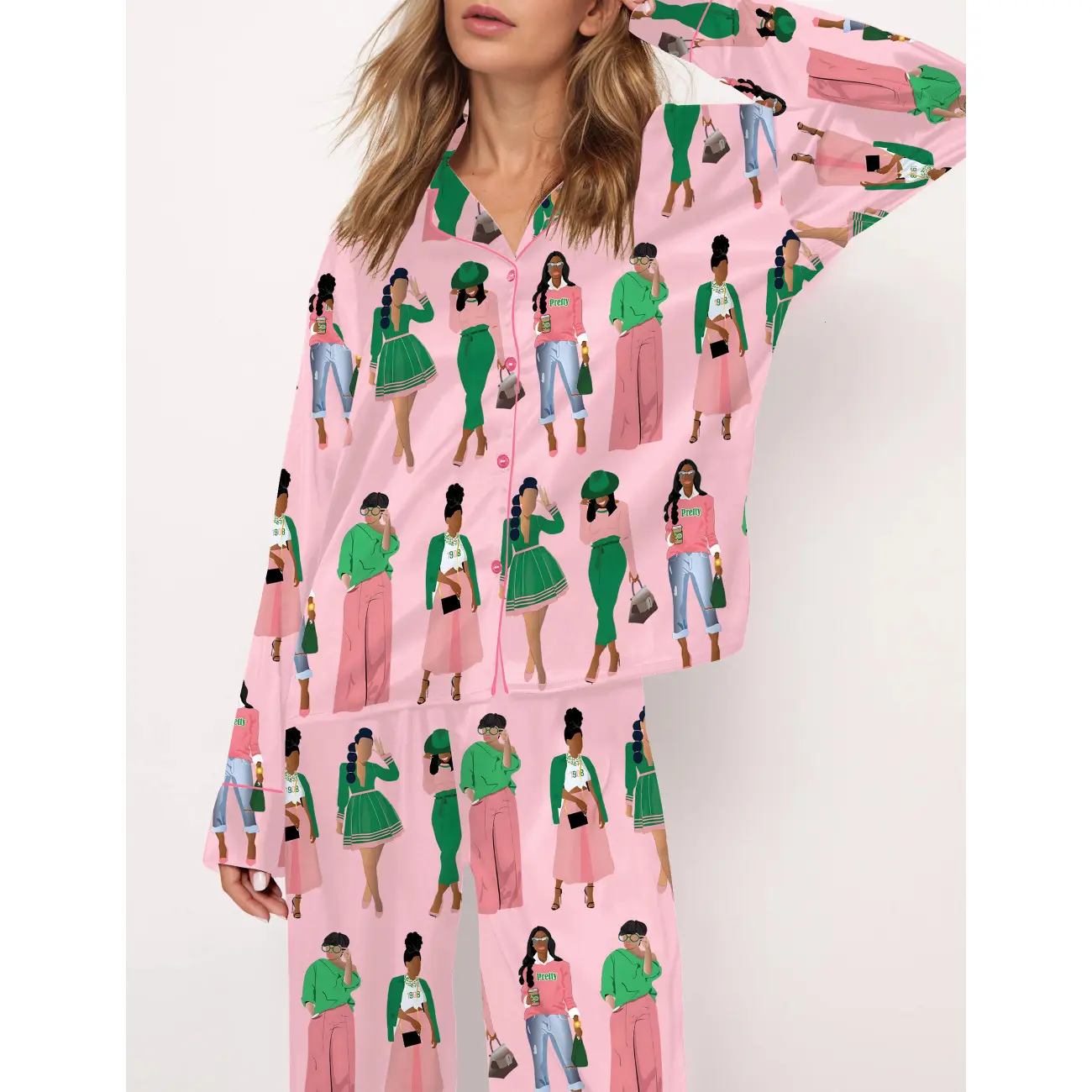 AKA Sisterhood Cotton Pajama Set for Women - Elegant and Cozy Sleepwear for Sorority Sisters, Perfect for Chapter Meetings, Sisterhood Retreats, or Relaxed Weekends