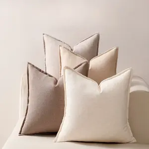 4 Piece Pillow Covers Set, 45x45cm, Linen Edge Finish, Classic Minimalist, Luxury Vintage, Breathable Farmhouse Pillow Cases, for Sofa, Bedroom, Recliner, No Core Included