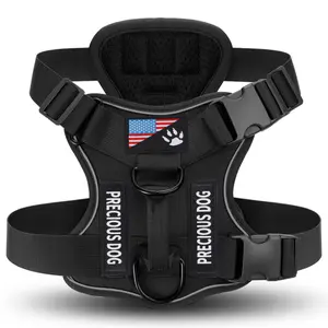 Precious Dog Heavy Duty Tactical Harness for Large Dogs MOLLE System Reflective Anti-Pull Customizable Fit Magic Tape Quickrelease Buckle Easy Harness Adjustable Service WLW Velcro Pets Custom Patch Molle System