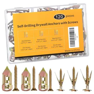 3 Sizes Self Drilling Drywall Anchors with Screws Kit - 120 count Heavy Duty Metal Expansion , Sheetrock Anchors & Drywall Grip Anchors and Screws for Shelf, Mirror, Cabinet, Picture Frames