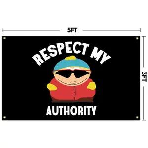 Funny 'Respect My Authority' Flag 3x5ft| Viral Meme Wall Art for Man Cave, Dorm & Parties| Brass Grommets Decor (South Park Fan Gift) Bedroom