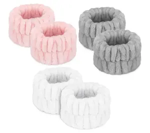 Microfiber Spa Wrist Towels – 6PCS (Grey,Pink and White) Absorbent Sweatbands for Face Washing. Keep water from dripping down your arms with these ultra-absorbent microfiber wristbands, perfect for a clean, mess-free face wash every time.