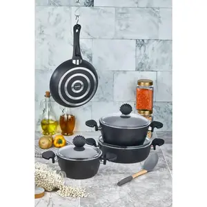 Black Titanium Cookware Set with Seashell Handles 7 Piece