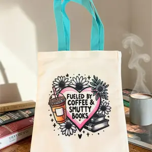 Coffee and Smutty Books Tote Bag - Durable Canvas 13.7" x 11.8" with Comfortable Straps for School Work & Gifts