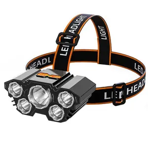 5-LED Strong Headlight, 1 Count Rechargeable Waterproof Headlight, USB Rechargeable Headlamp with Super Long Battery Life for Running, Fishing, Camping and Hiking
