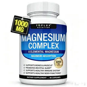 TopLux Nutrition Magnesium Complex 1000mg, 90 Capsules- 7 Chelated Elemental Sources, Malate & TaurateMagnesium Supplement for Bone, Muscle, Sleep & ImmuneSupport for Men & Women