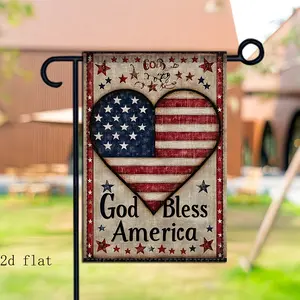 God Bless America Heart Flag, Patriotic Vintage Garden Flag, American Flag Outdoor Decor 12*18inch