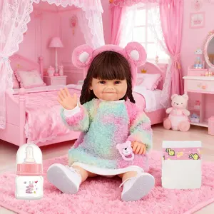 DEARBEI 22 inch vinyl reborn doll, simulation doll including doll, clothes, diapers, pacifier, bottle, headband, children's toys, children's party gifts, birthday gifts, Christmas gifts, Valentine's Day gifts