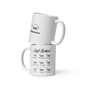 White glossy Angel Number Mug | Spiritual Coffee Mug | Numerology Mug | Positive Vibes Cup | Angel Number 222 Design | Manifestation Mug