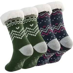 DG Hill Sock Slippers for Women - 2 Pack Non Slip Socks - Fuzzy Socks Warm Socks with Grippers Sherpa Fleece Lined Thermal DG Hill