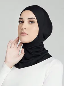 1pc Women's Fashionable Abaya Accessories Solid Color Chin Covering Elastic Headscarf With Hat And Neck Warmer Headband Soft Hijab Under Cap Women