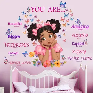 Bedroom Wall Stickers for Black Girls Peel and Stick African American Butterfly Inspirational Wall Decals Wall Art Decor Kids Supplies Ages 1-12 Year