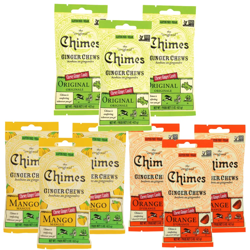Chimes Ginger Chews Variety Pack of 9 Bundle (Mango, Orange & Lemon)
