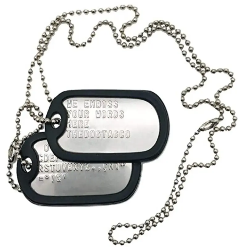 Custom Embossed Dog Tag Set, Military-Style Stainless Steel Necklace - Personalized Soulmate Gift for Couples with Black Silencers, Emergency Medical Id, Outdoor Enthusiasts