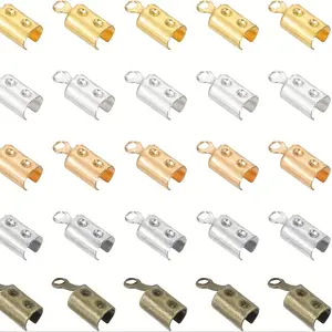 100pcs Folded Crimp End Caps, Iron Folding Crimp Cord Ends, Leather Ribbon Tip, DIY Handmade Jewelry Making Supplies