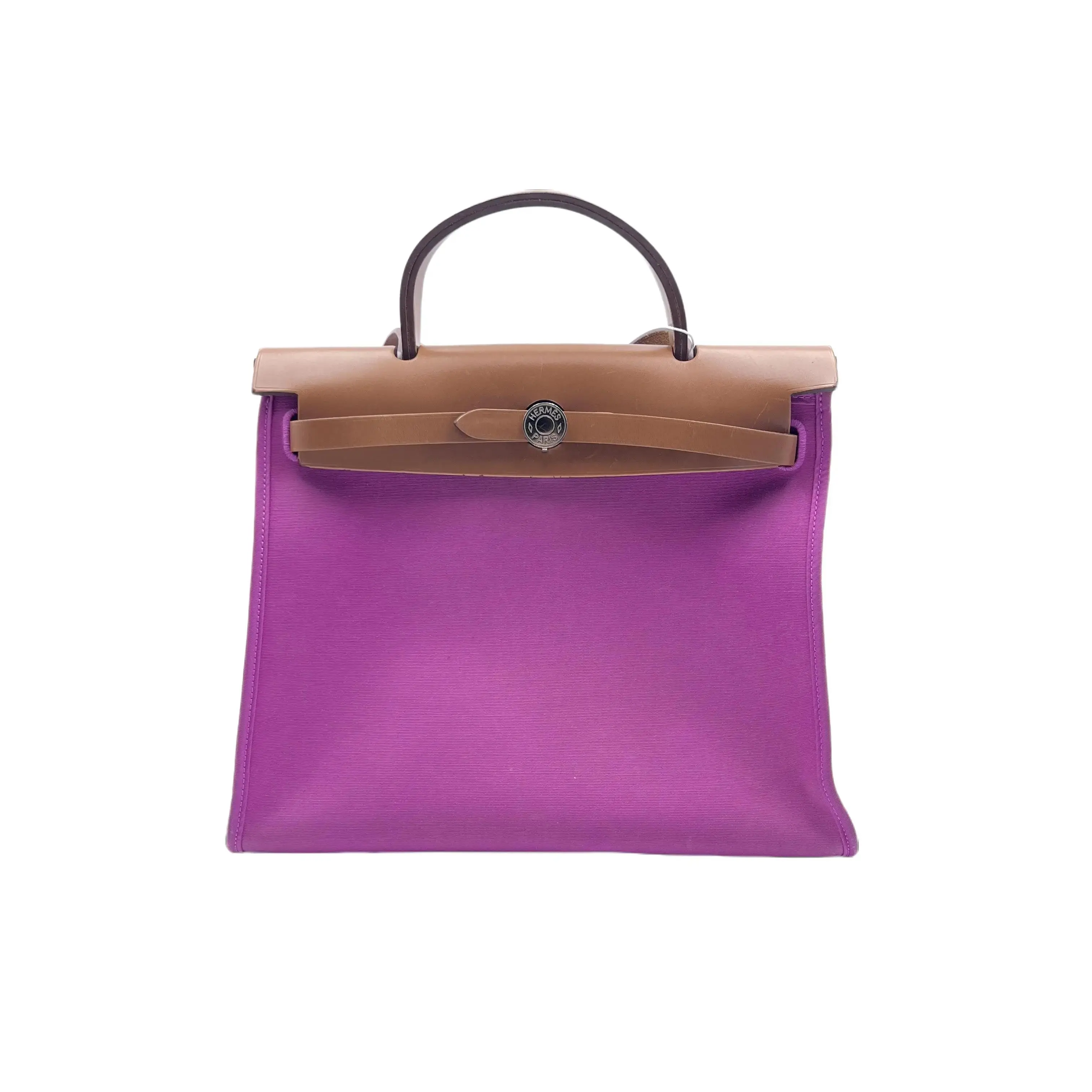 Pre-owned HERMÈS H5 Hermes Zip 31 Sea Urchin Purple Canvas with Saddle Leather Crossbody Bag for Daily Commuting Small Size H6 H16840