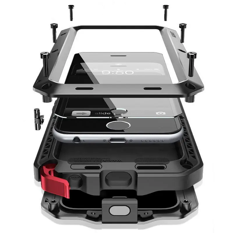 Military Grade Metal Armor Smartphone Casing for iPhone 17 Air/17/16/15/14/13/12/11 Pro Max, Gorilla-Like Heavy-Duty Full-Body Shockproof Waterproof Phone Cover with Built-In Screen Protector, Rugged Protection Accessory