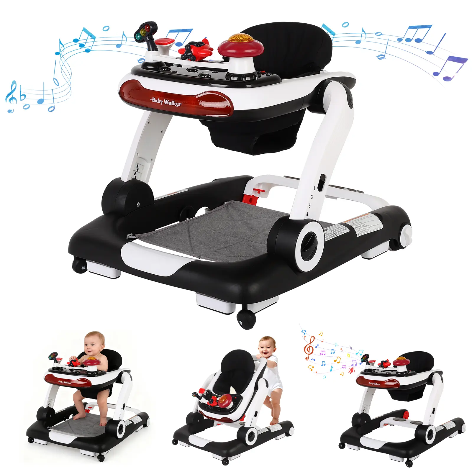 SCITOO 6-in-1 Baby Walker, Foldable Activity Walker with Adjustable Height & Speed, Music, Lights, Anti-Rollover, Toddler Push Walker, Baby Walker with Wheels for Boys & Girls 6-18 Months
