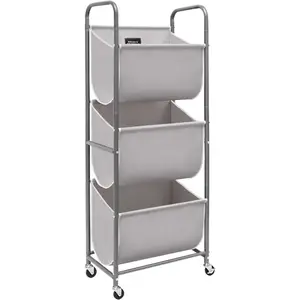 120 Liters Vertical Rolling Laundry Hamper, 3 Section Laundry Sorter with Wheels and 2 Breaks, 3-tier Laundry Baskets for Small Space, Dorm, Laundry Room, Closet, Bathroom, Gray 3-tier