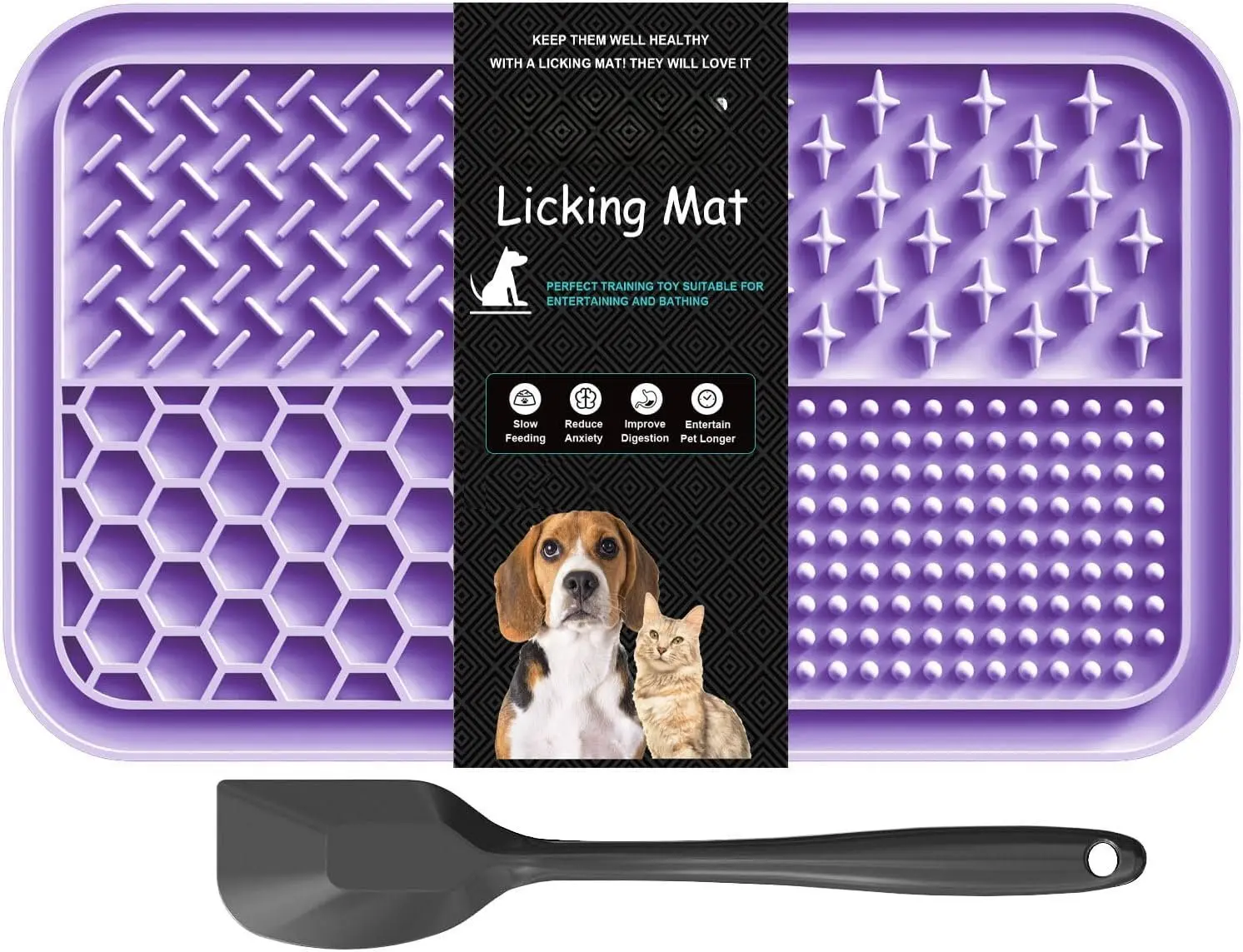 Licking Mat for Dogs & Cats with Suction Cups, 1 Pack  Slow Feeder Lick Pat for  ,  Toys Feeding Mat for Butter Yogurt Peanut, Pets Bathing   Mat