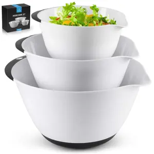 Zulay Kitchen 3-Piece Plastic Mixing Bowl Set with Non-Slip Handle and Wide Spout - Tableware Zulay Kitchen 3-Piece Plastic Mixing Bowl Set with Non-Slip Handle and Wide Spout - Tableware