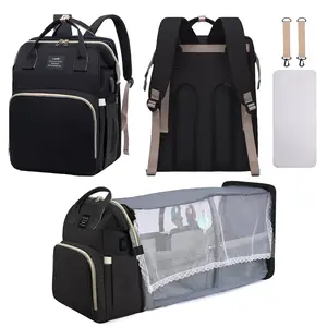 3 in 1  Bag Backpack with Changing Station, Foldable  Bag Backpack with Bed for Boys Girls, Large Capacity Travel Baby Bag for Mom Dad diaper carrier