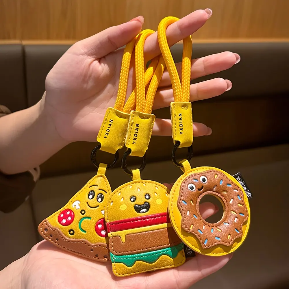 Cute Cartoon Food Series Bag Pendant Keychain, Hamburger Pizza Donut Design, Perfect for Handbags Shoulder Bags Wallets Backpacks Gifts, Keychain Kawaii, Trendy Cute Keychain, Cute Keychain Accessory