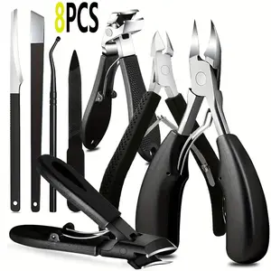8 Piece Nail Clippers Set for Seniors, Curved Blade, Wide Mouth, Angled Nippers, Ergonomic Design, Comfort Grip, Unisex, Nail Care, Manicure Kit