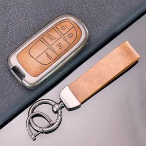 Premium Zinc Alloy Key Fob Cover Case for Jeep Cherokee Limited/Grand Cherokee/Compass/Renegade & For Dodge Challenger/Journey/Charger/Hellcat & Chrysler 300C - TMEU High Compatibility Anti-Scratch Key Protection Shell
